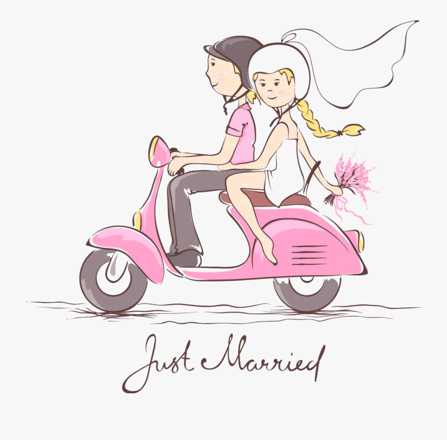 Scooter Wedding Bridegroom Motorcycle Invitation Couple - Vespa Wedding Cartoon Png, Transparent Clipart