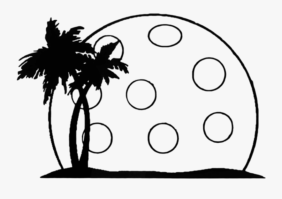 Pickleball Summer Palm Landscape Moon - Black And White Palm Tree Svg, Transparent Clipart