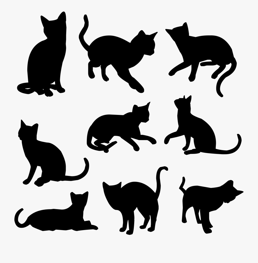 Cats Silhouettes Big Image - Transparent Background Cat Silhouette Png, Transparent Clipart