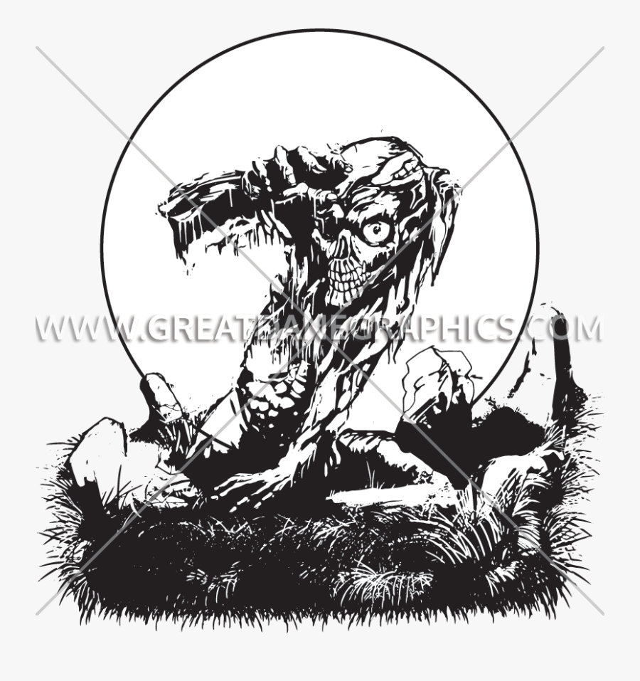 Transparent Graveyard Clipart Black And White - Zombie Coming Out Of Grave Drawing, Transparent Clipart