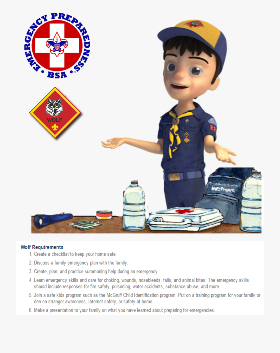 Wolf Emergency Prep - Cub Scout Boy, Transparent Clipart