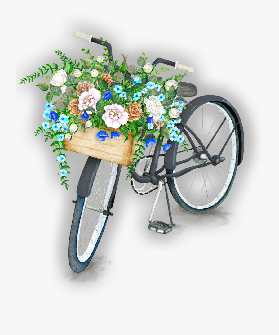 #ftestickers #watercolor #clipart #bycycle #flowers - Bicycle With Basket And Flowers Watercolour, Transparent Clipart