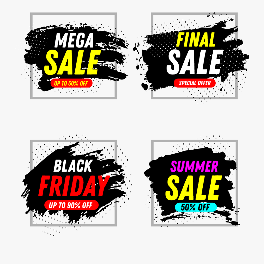 Set Of 4 Abstract Brush Sales Banners - Graphic Design, Transparent Clipart