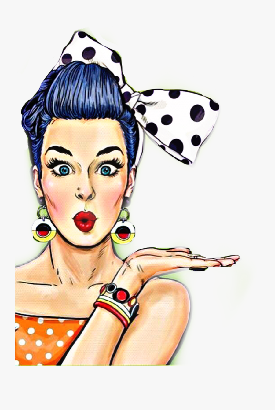 #orange #black #white #blue #girl #polkadots #jewelry - Pop Art Woman Png, Transparent Clipart