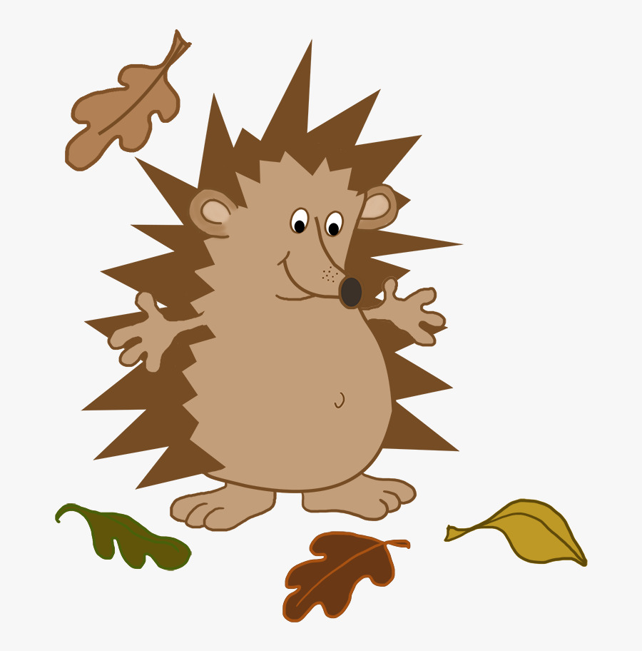 Hedgehog With Fall Leaves - Illustration, Transparent Clipart