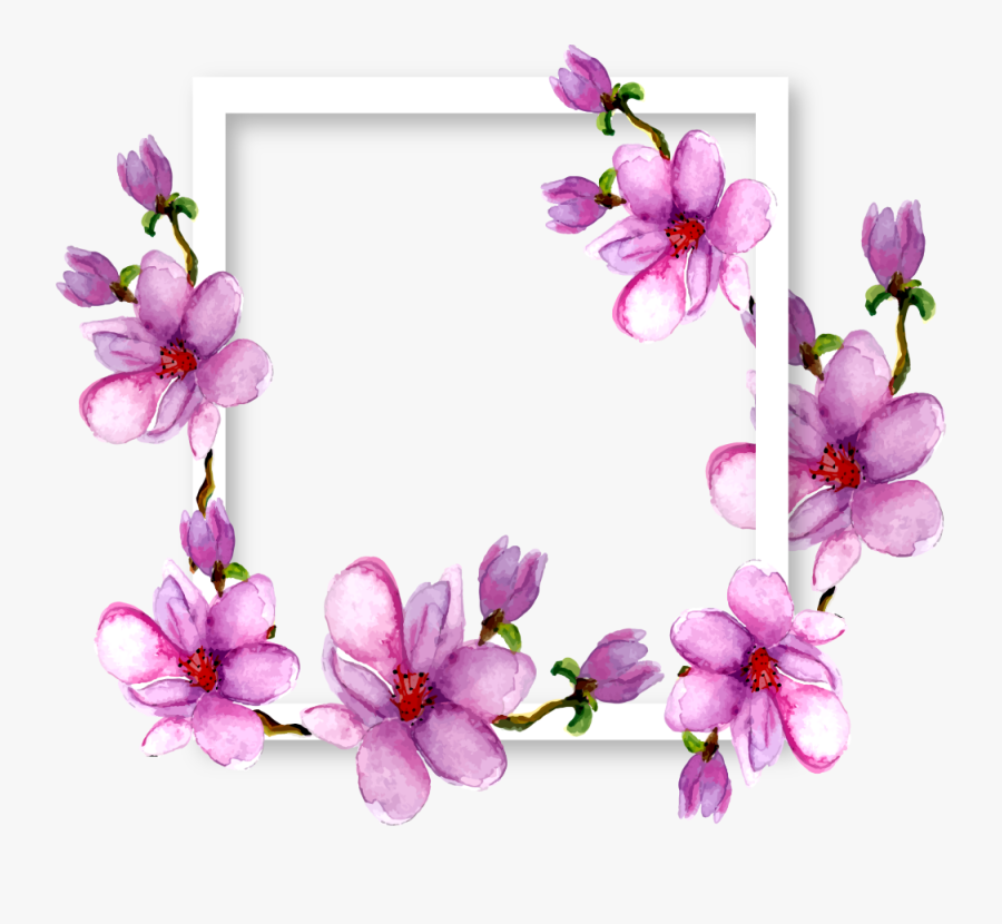 #flowers #magnolia #border #frame #watercolor #purple - Flowers Borders And Frames, Transparent Clipart