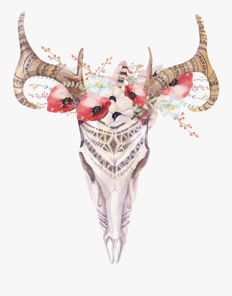 Deer Antler Bohemianism Skull Boho Chic - Bohemian Deer Skull Print, Transparent Clipart