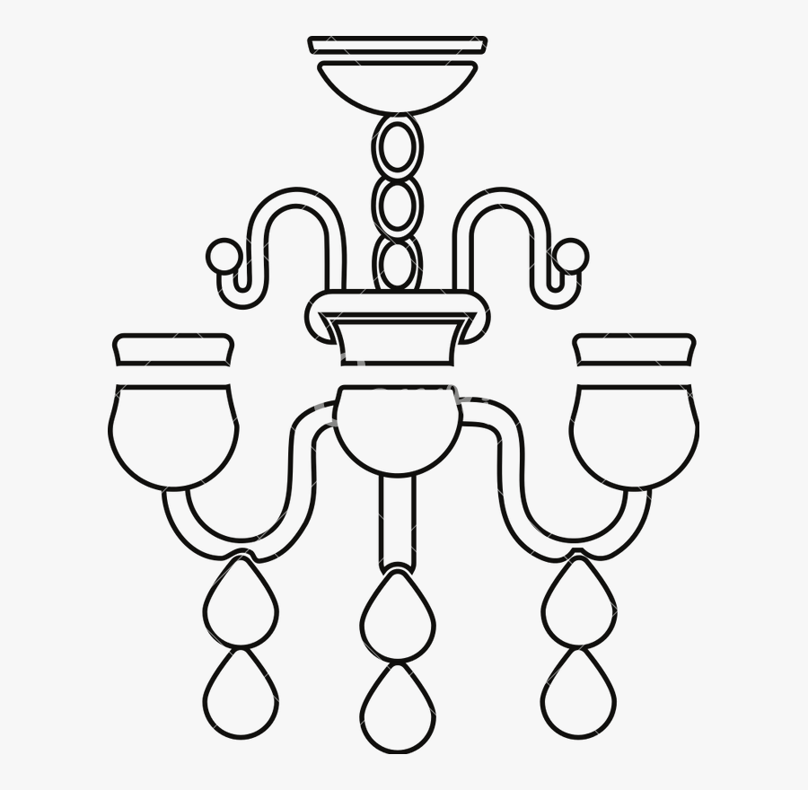Isolated Line Art Icon Of Chandelier Lamp - Chandelier Lamp Drawing, Transparent Clipart