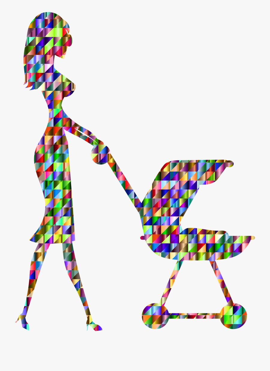 Chromatic Triangular Woman With Baby Carriage Clip - Mommy Life, Transparent Clipart