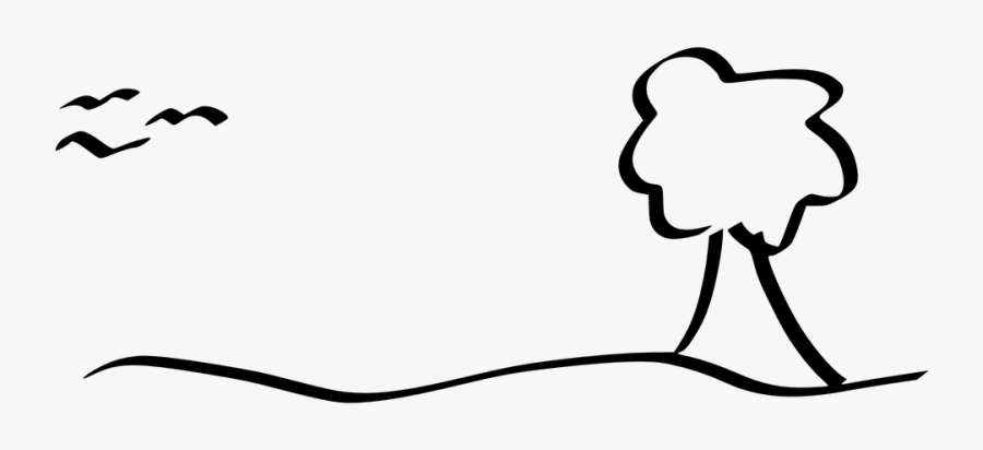 Countryside, Landscape, Scenery, Tree, Birds, Calm - Tree Scenery Clipart Black And White, Transparent Clipart