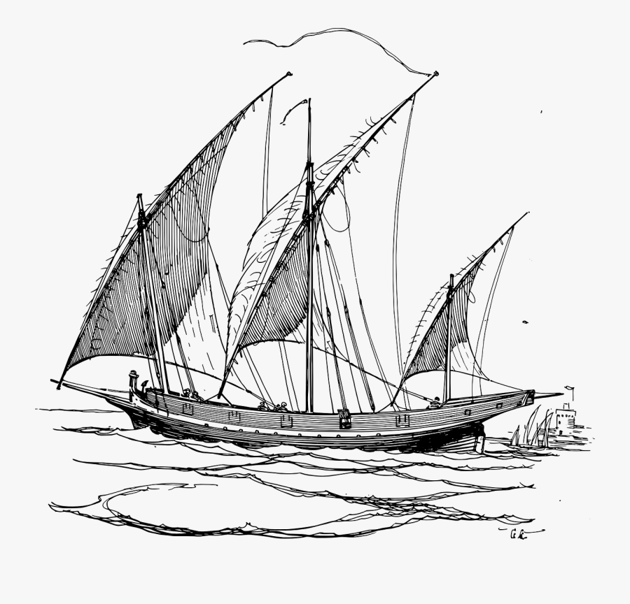 Lateen Sails - Sail Boat Drawing Png, Transparent Clipart