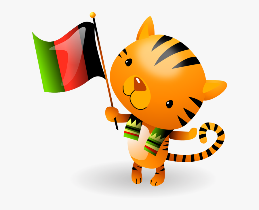 Kwanzaa Flag Waving Tiger Cub - Cartoon, Transparent Clipart