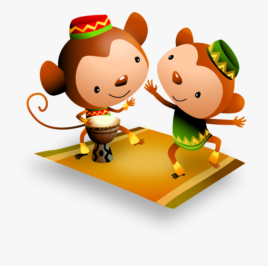 Vector Cartoon Monkey Cute Dancing Drums 1063*978 Transprent - Kwanzaa Animals, Transparent Clipart