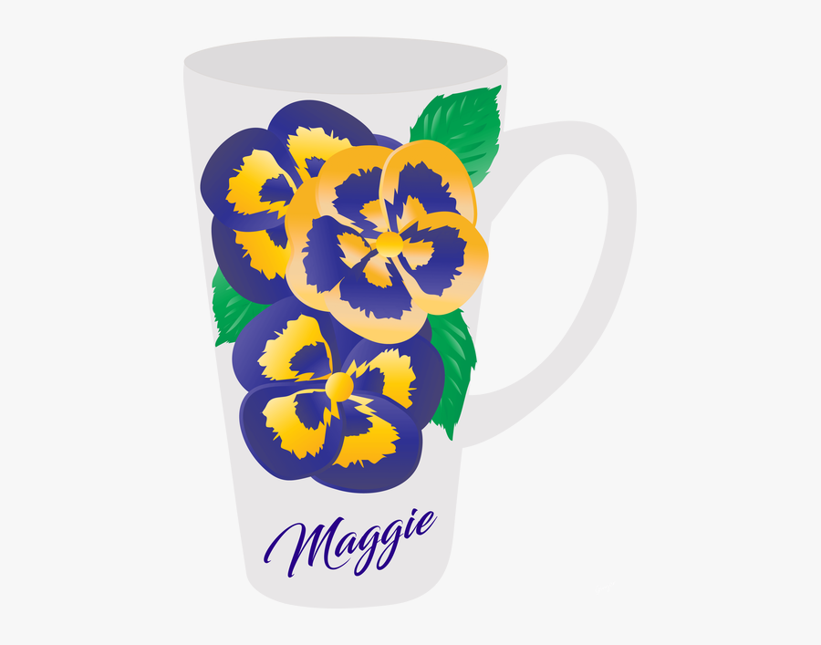Floral Latte Mugs Purple And Yellow Pansies Personalized, Transparent Clipart
