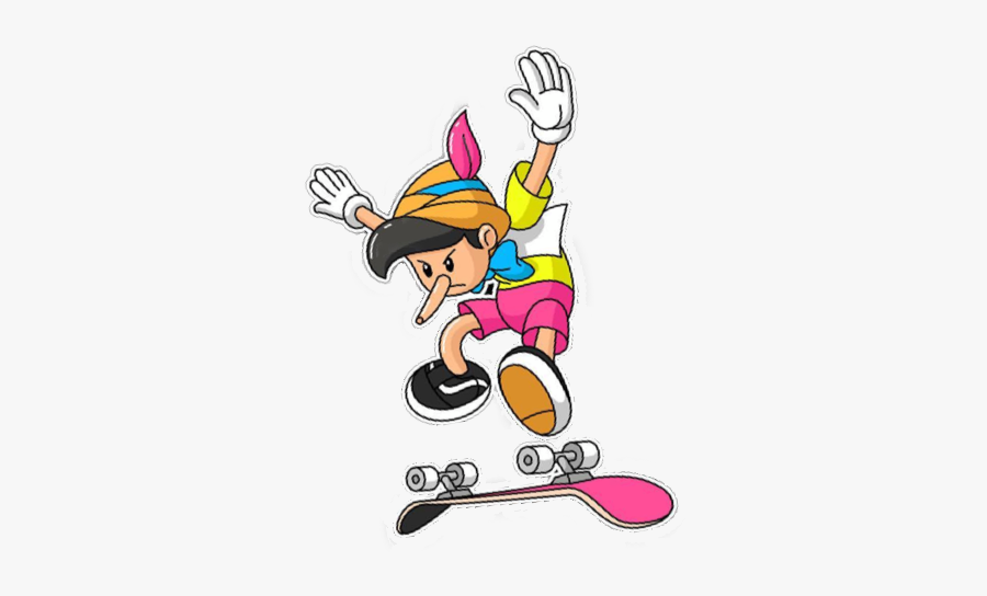 #stickergang #pinocchio #kick #flip #skateboard #disney - Cartoon, Transparent Clipart