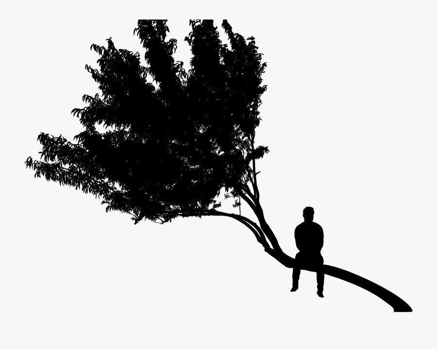 Man Sitting On Tree Silhouette Clipart Royalty Free - Man In Tree Silhouette, Transparent Clipart