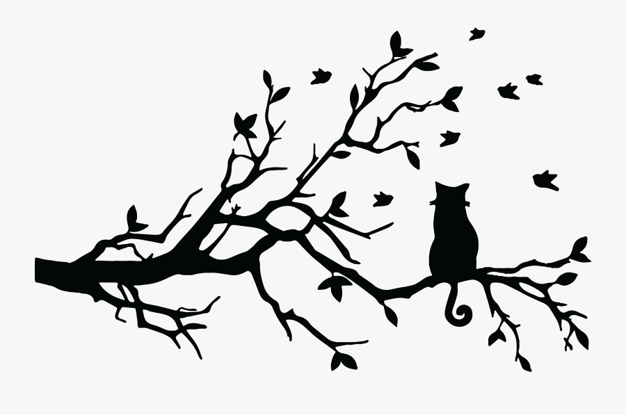 Cat In The Tree Clipart - Cat In Tree Silhouette, Transparent Clipart