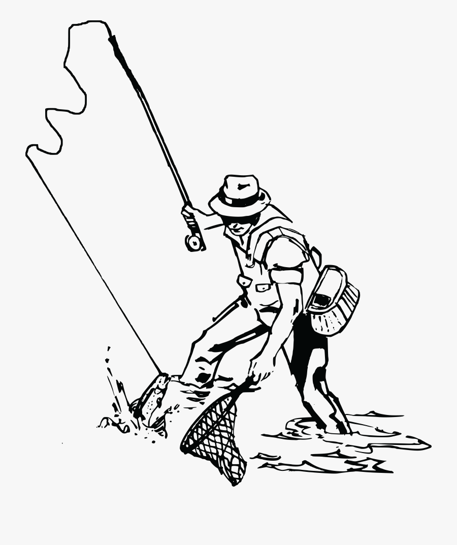 Free Clipart Of A Man Fishing - Fisherman Clipart Black And White, Transparent Clipart