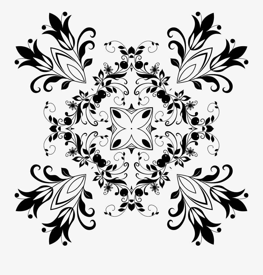 Flourishing Floral Design Big - Black And White Tree Clipart, Transparent Clipart