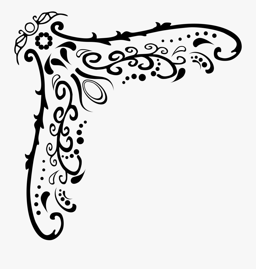 Clipart Flourishes And Swirls - Line Art Corner Borders, Transparent Clipart
