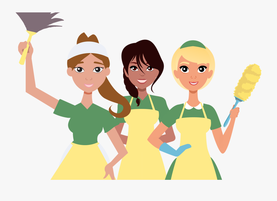 Three Zesty Maids With Cleaning Supplies - Cleaning Maids, Transparent Clipart