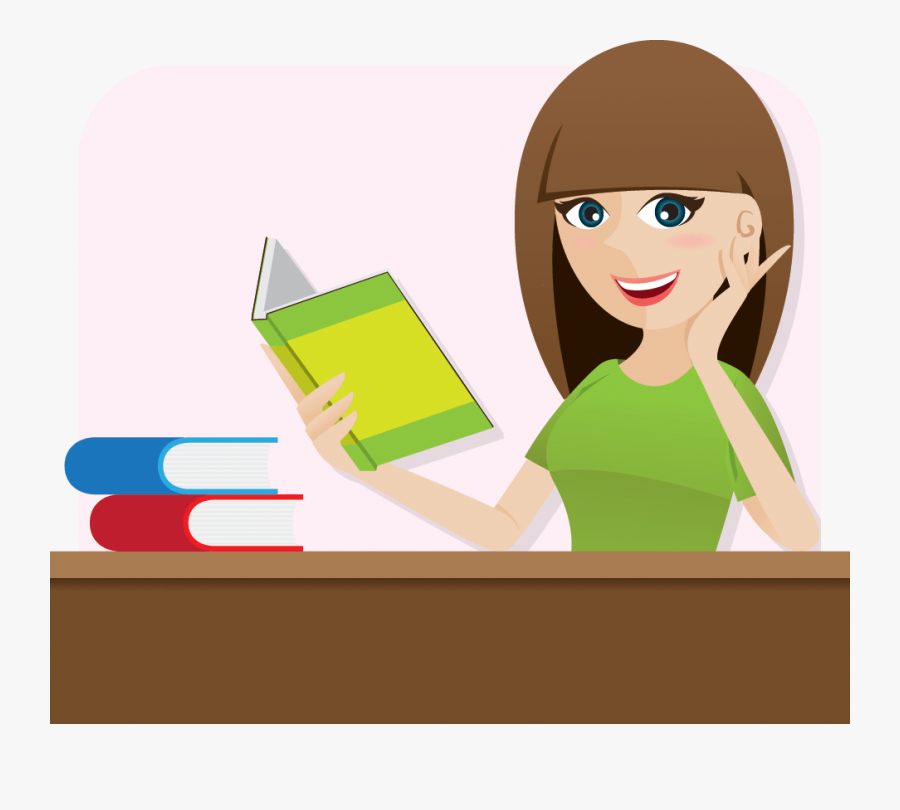 Girl Reading Book Cartoon, Transparent Clipart