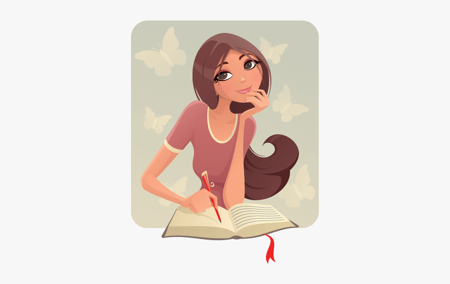 Girl Writing In Diary Drawing, Transparent Clipart