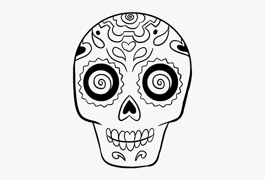 Clip Art Dia De Los Muertos Skull Drawing - Sugar Skull Easy Drawing, Transparent Clipart