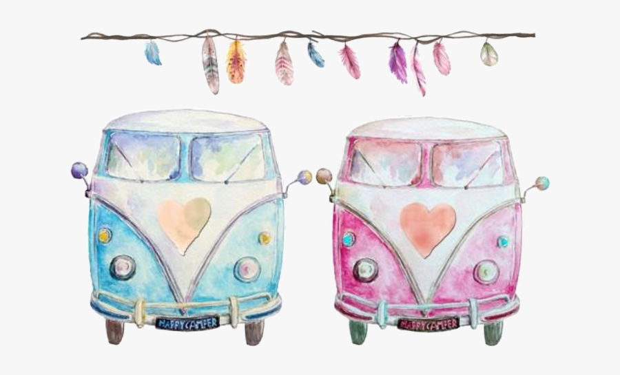 Watercolor Handpainted Campers Camping Happycamper - Camper Van Wedding Gift, Transparent Clipart