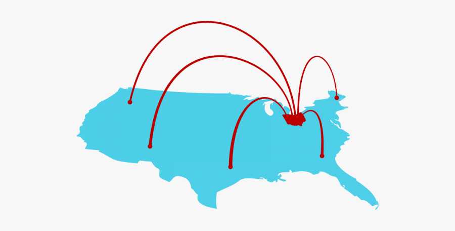 Blue Map Of The United States With Red Ohio Sending, Transparent Clipart