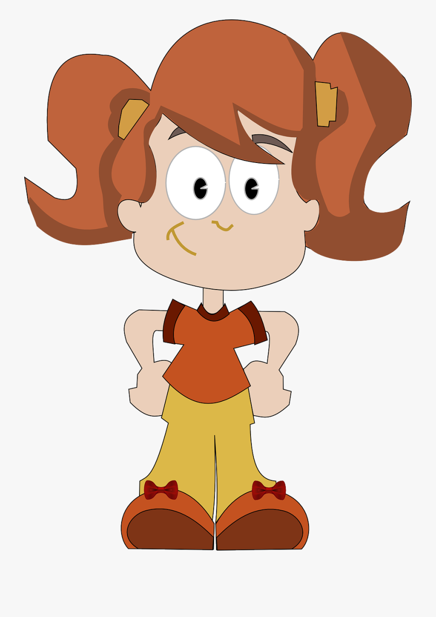 Transparent Cartoon Kid Png - Girl With Ponytails Clipart, Transparent Clipart