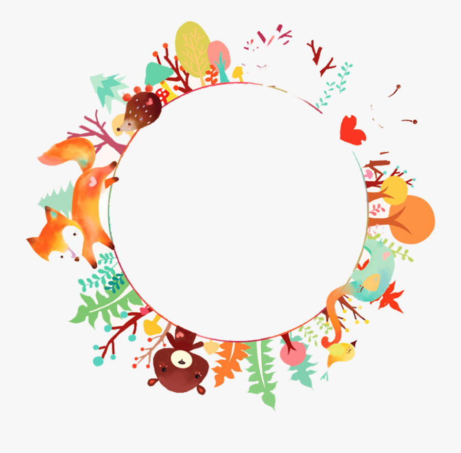 Fox Bear Forest Autumn Fall Leaves Flowers Wreath Frame - Round Background Images Png, Transparent Clipart