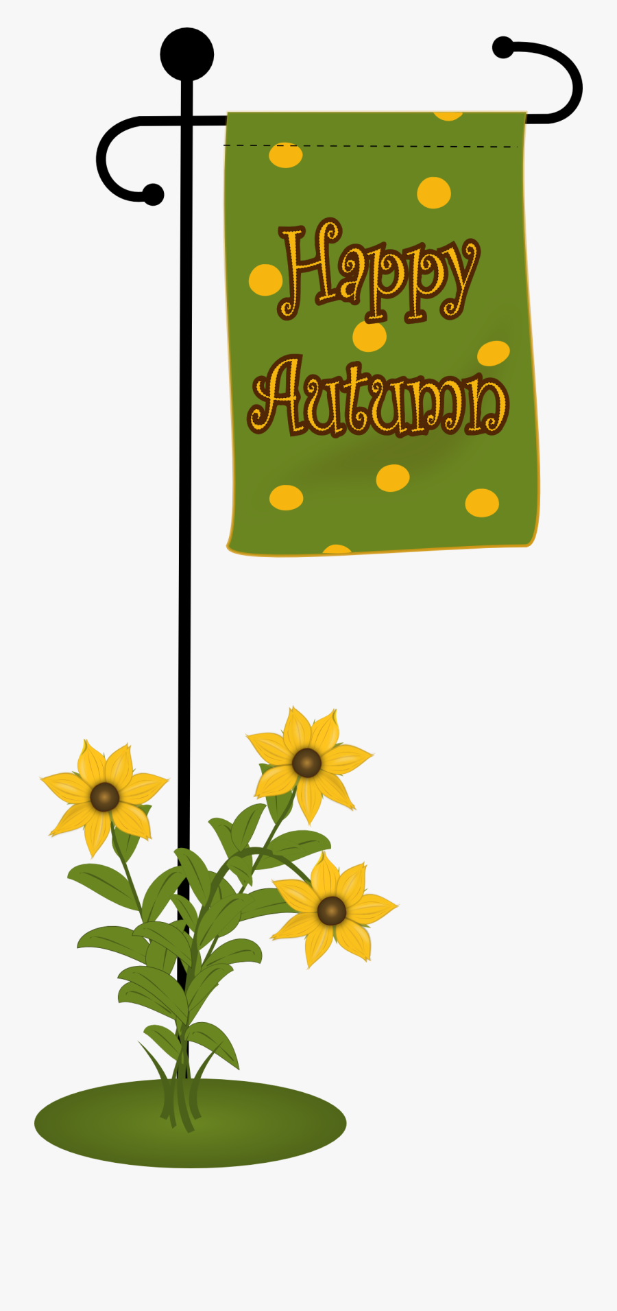 Happy Autumn Flag With Fowers - Clip Art, Transparent Clipart