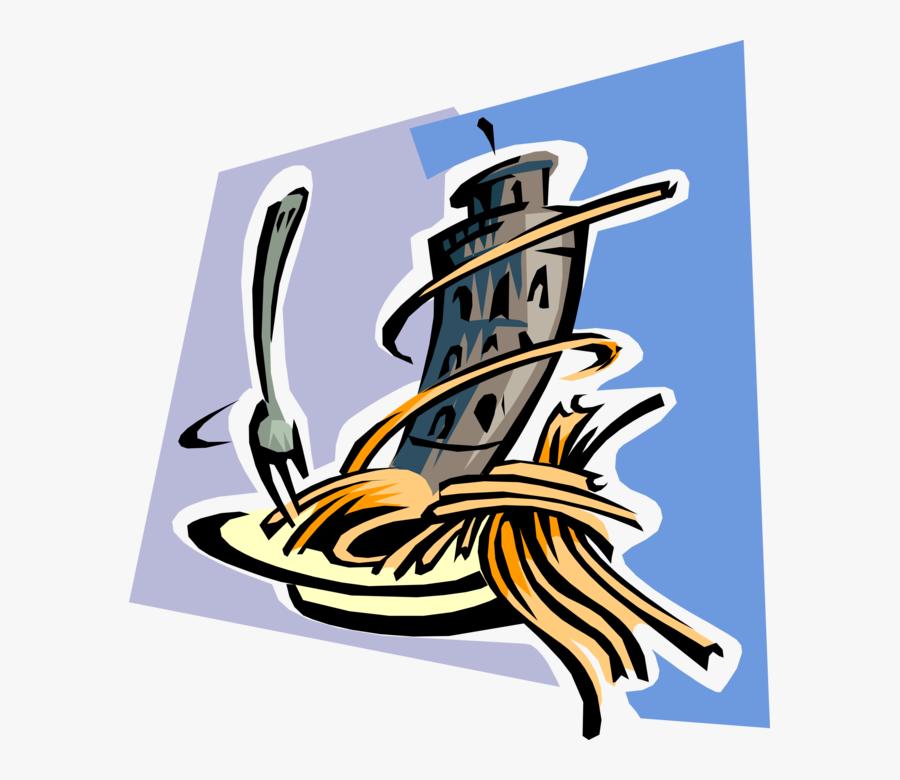 Vector Illustration Of Italian Pasta Spaghetti Dinner - Spaghetti Tower Clipart, Transparent Clipart