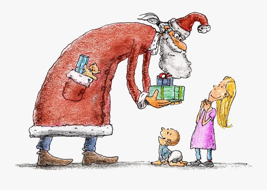Santa Giving Children Presents Picture Free Stock - Старым Новым Годом 2019 Прикольные, Transparent Clipart