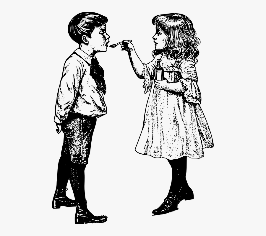 Children, Cough, Flu, Medicine, Syrup - Taking Medicine Clipart Black And White, Transparent Clipart