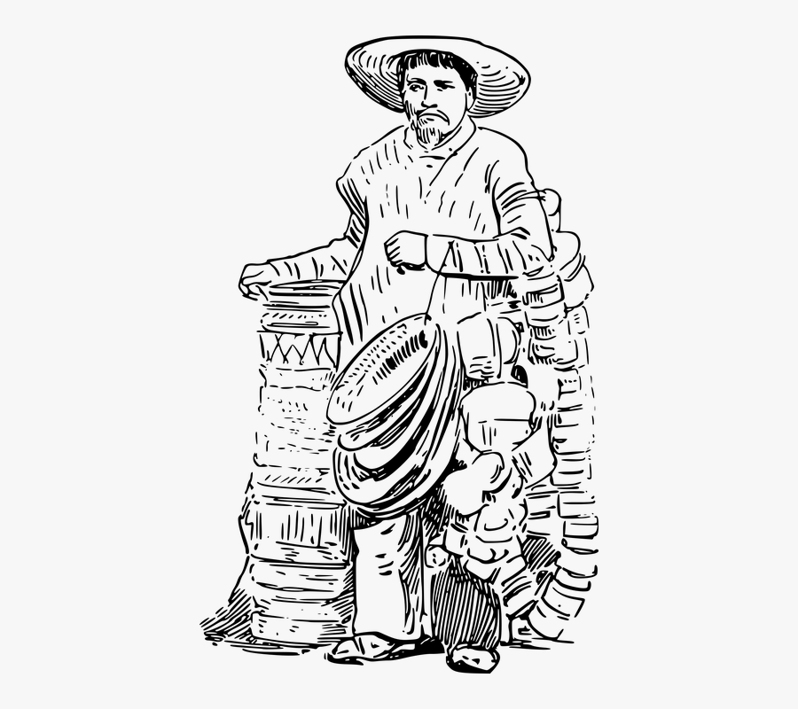 Transparent Mexican Man Png - Vendor Clipart Black And White, Transparent Clipart