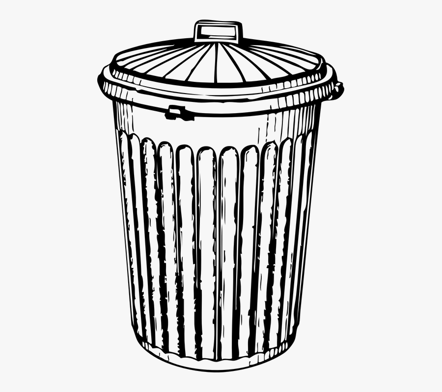 Trash Can, Bin, Basket, Closed, Lid, Black And White - Trash Can Black And White, Transparent Clipart