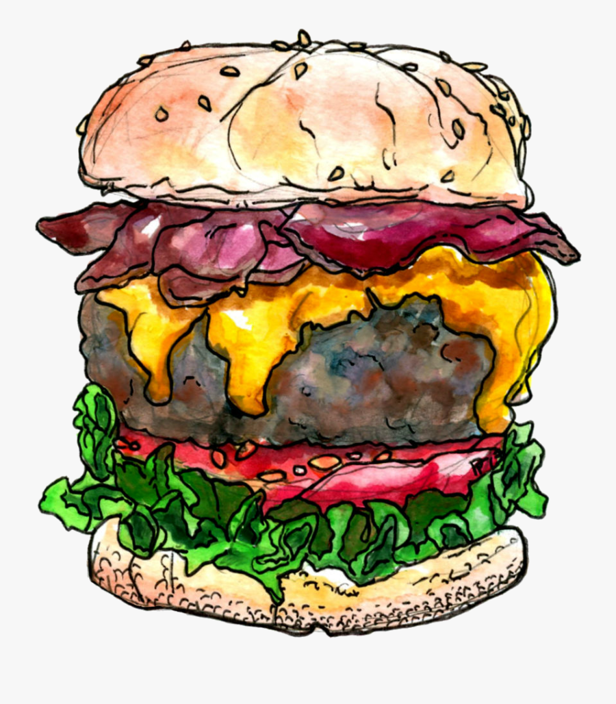 Junk Food Clipart Bacon Cheeseburger - Bacon Cheeseburger Drawing, Transparent Clipart