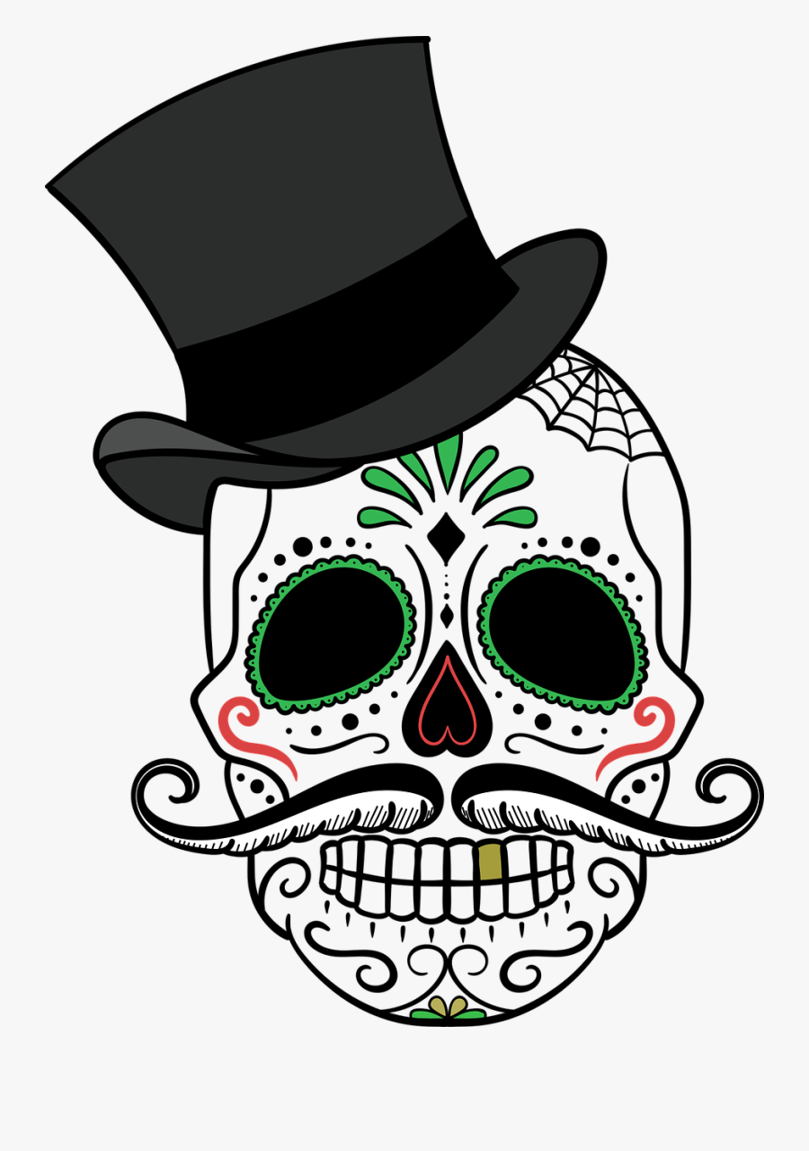 Hats Drawing Day The Dead Transparent Png Clipart Free - Day Of The Dead Skeleton Head, Transparent Clipart
