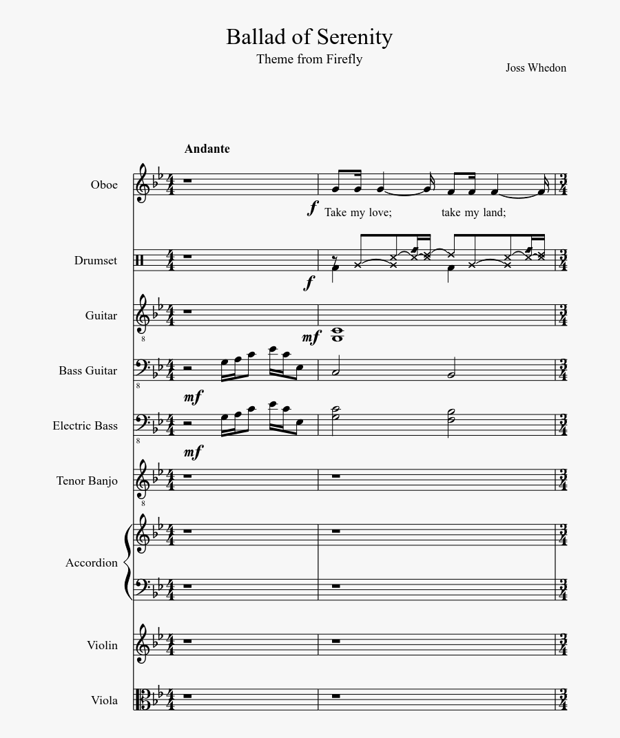 Clip Art Firefly Theme - Ballad Of Serenity Violin Sheet Music, Transparent Clipart