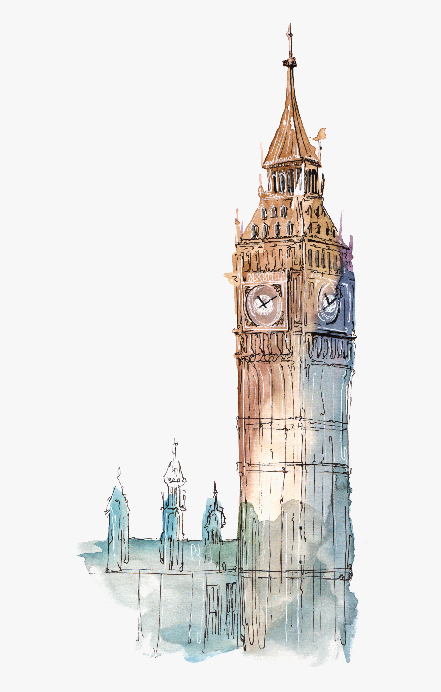 Clip Art Ftestickers Watercolor Bigben London, Transparent Clipart
