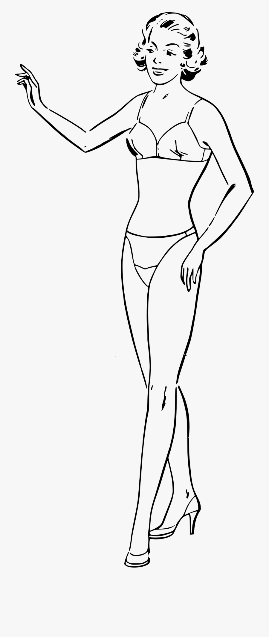 Retro Underwear Clip Arts - Sexy Women In Lingerie Line Art, Transparent Clipart
