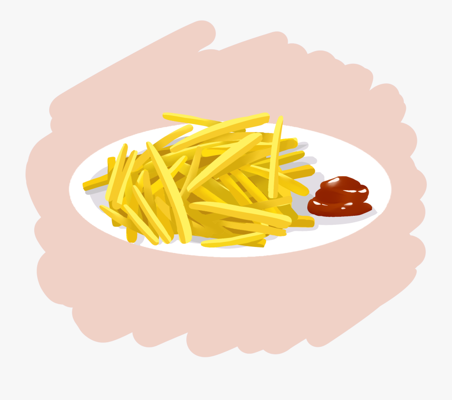 Transparent French Fries Clip Art - Drawing Fries On Plate, Transparent Clipart