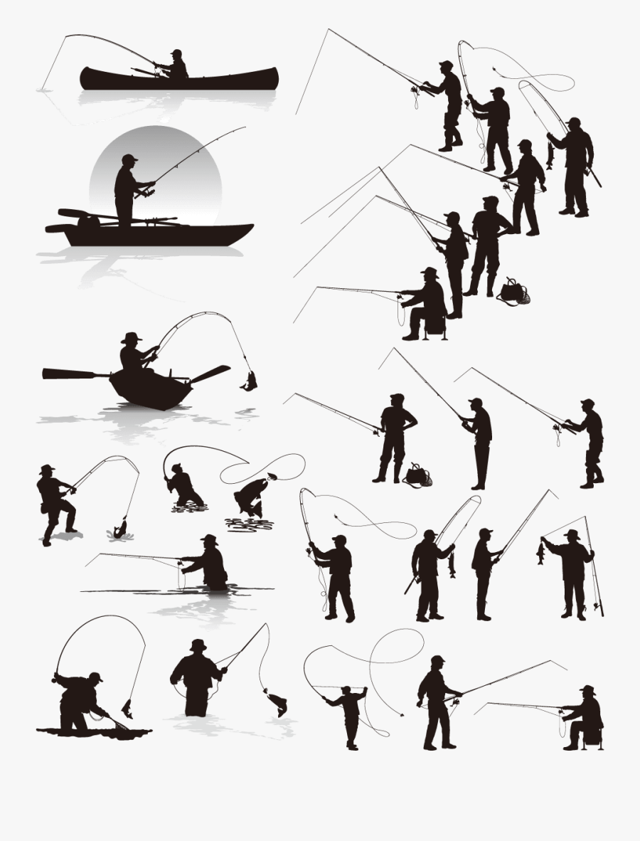 Silhouette Fisherman, Transparent Clipart