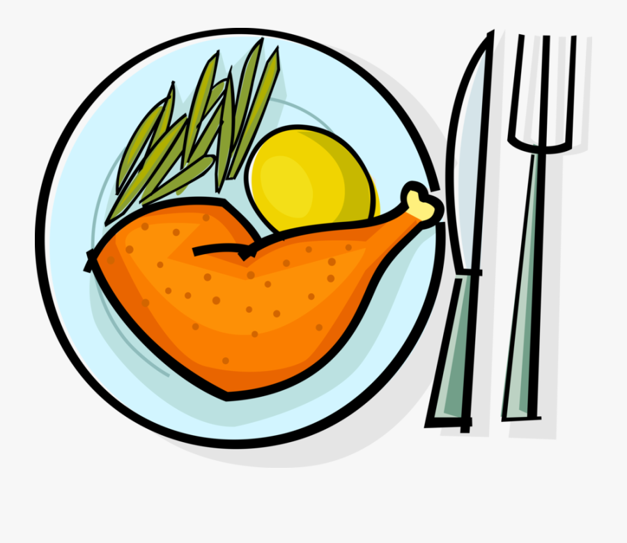 Vector Illustration Of Roast Chicken Leg With Potato - Clip Art Chicken Dinner, Transparent Clipart