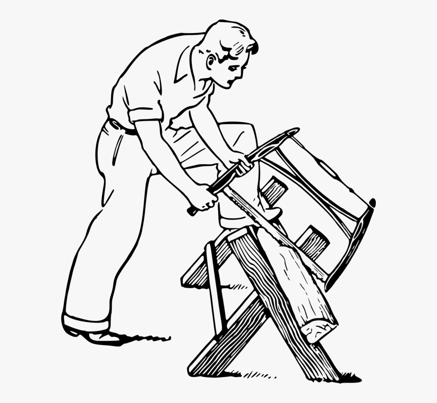 Drawing Saw Wood Coloring Book Hout Zagen Free Commercial - Carpenter Work In Drawing, Transparent Clipart