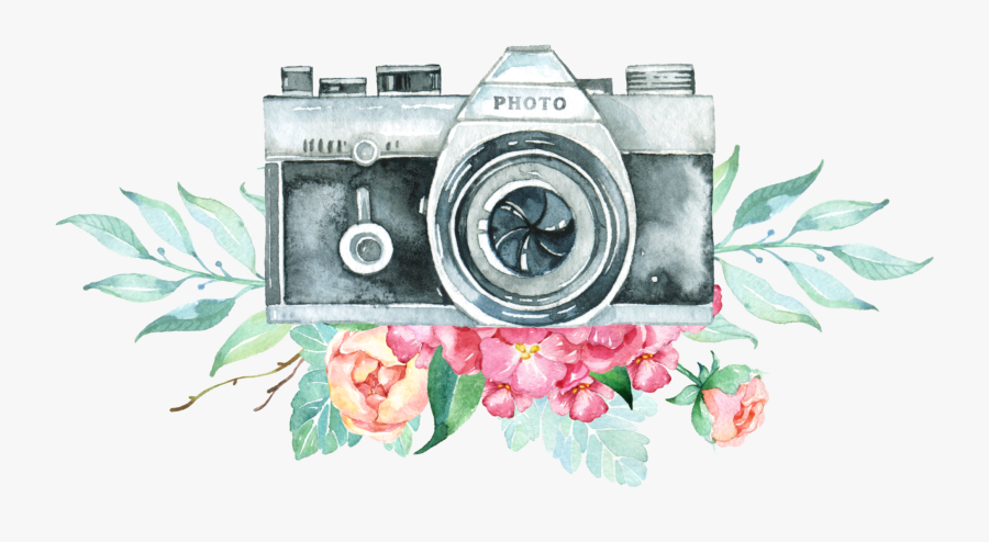 Camera Clipart Tumblr - Watercolor Camera With Flowers, Transparent Clipart