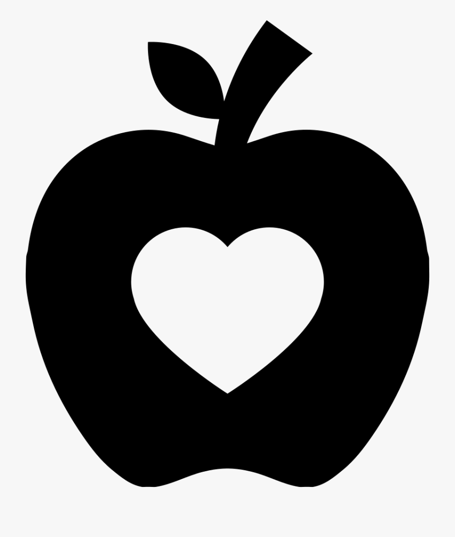 Apple Silhouette With Heart Shape Comments - Apple With Heart Icon, Transparent Clipart