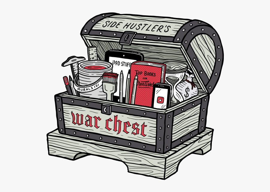 Side Hustler"s War Chest Illustration & Lettering, Transparent Clipart